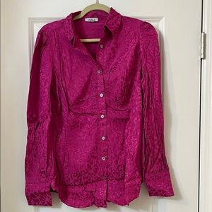 White Birch Magenta Leopard Button-Down Shirt